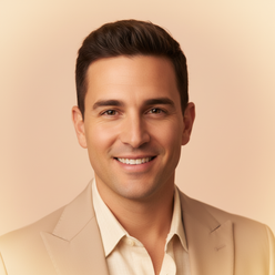 Headshot of Jose Villa, a smiling man with short dark hair, wearing a neutral-toned shirt against a soft peach background.
